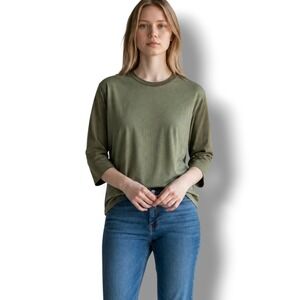 AG Adriano Goldschmied Top Womens Size Small S Olive Green Two-Tone Tee‎ T-Shrt